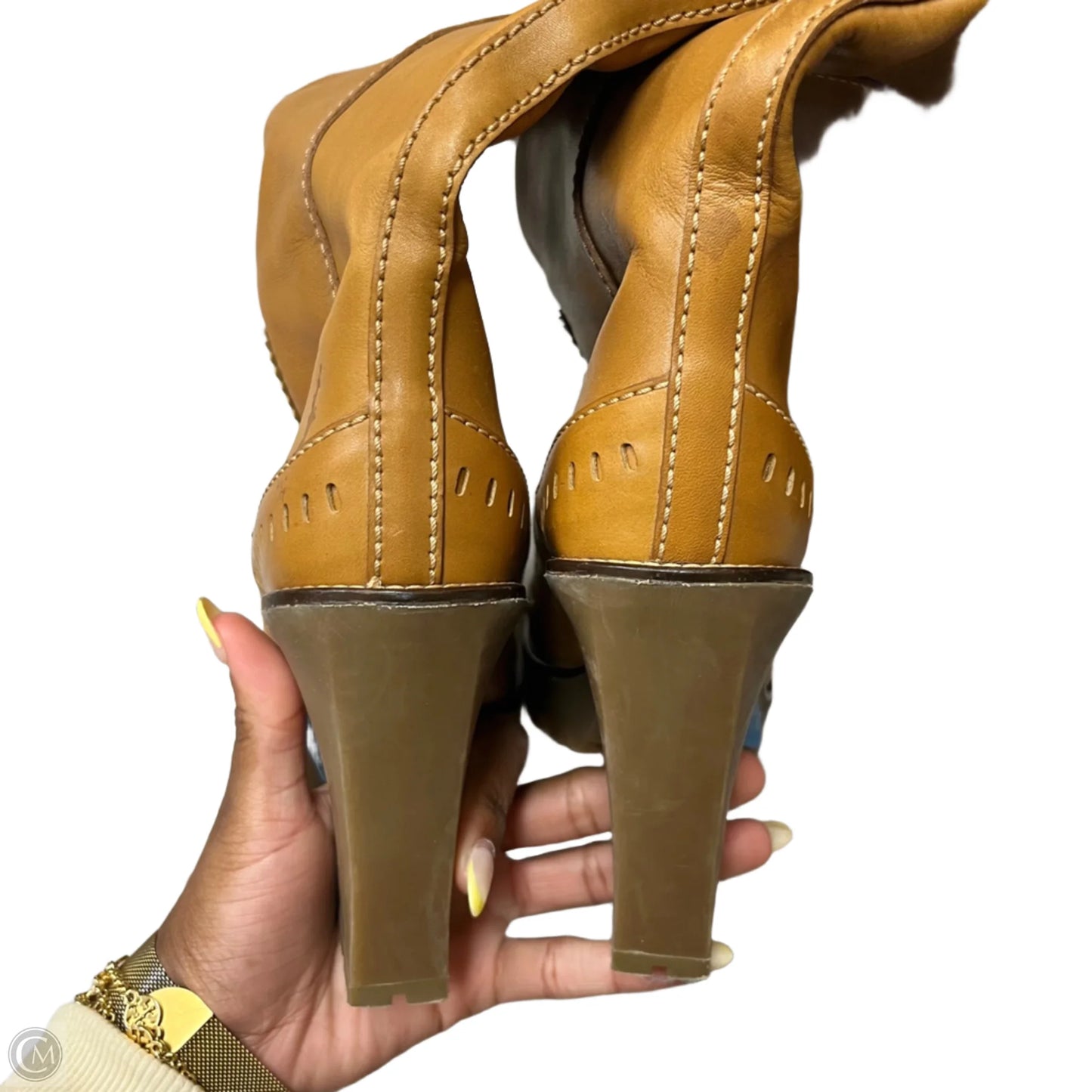Boots Luxury Designer By Yves Saint Laurent In Camel, Size: 8