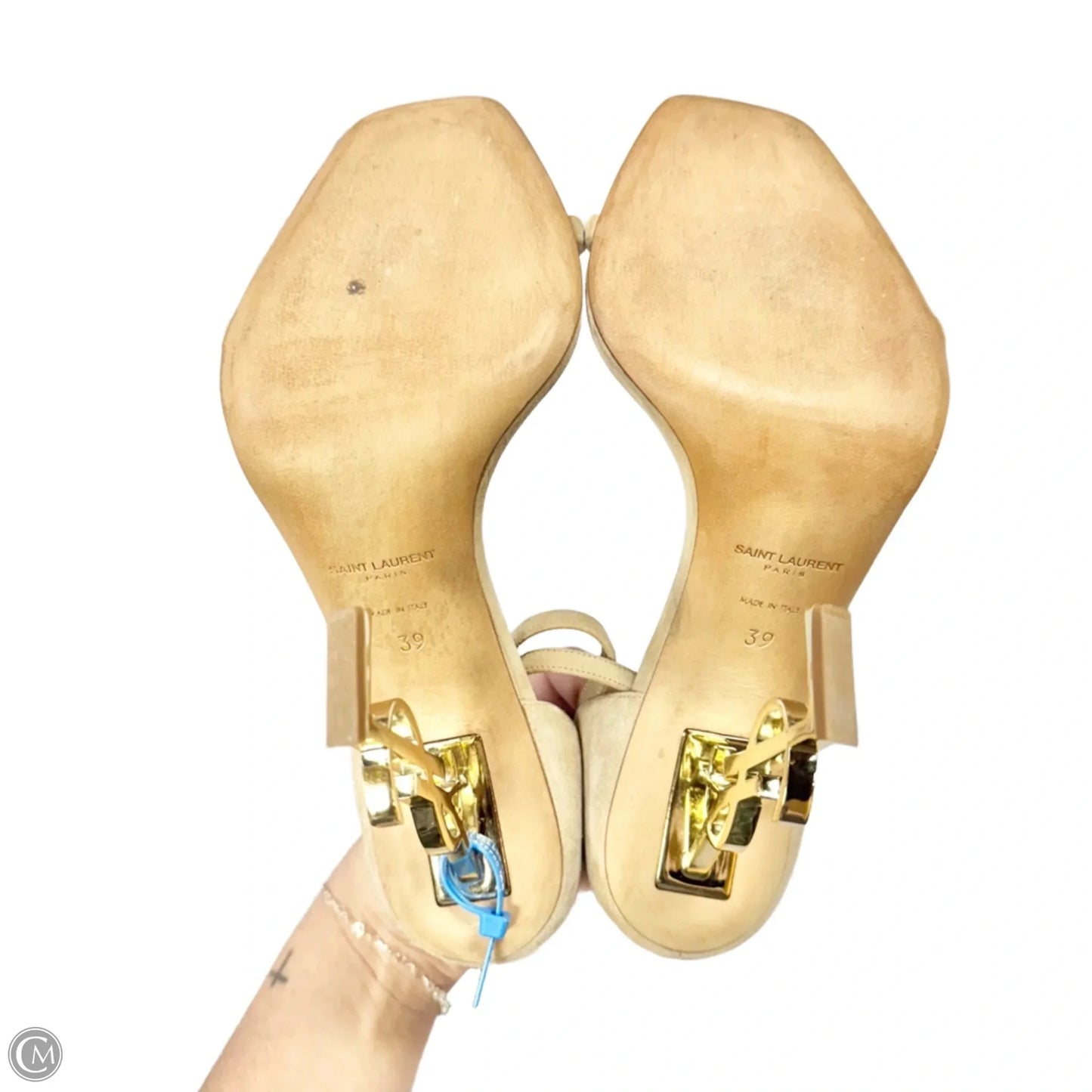 Sandals Luxury Designer By Yves Saint Laurent In Beige, Size: 8.5