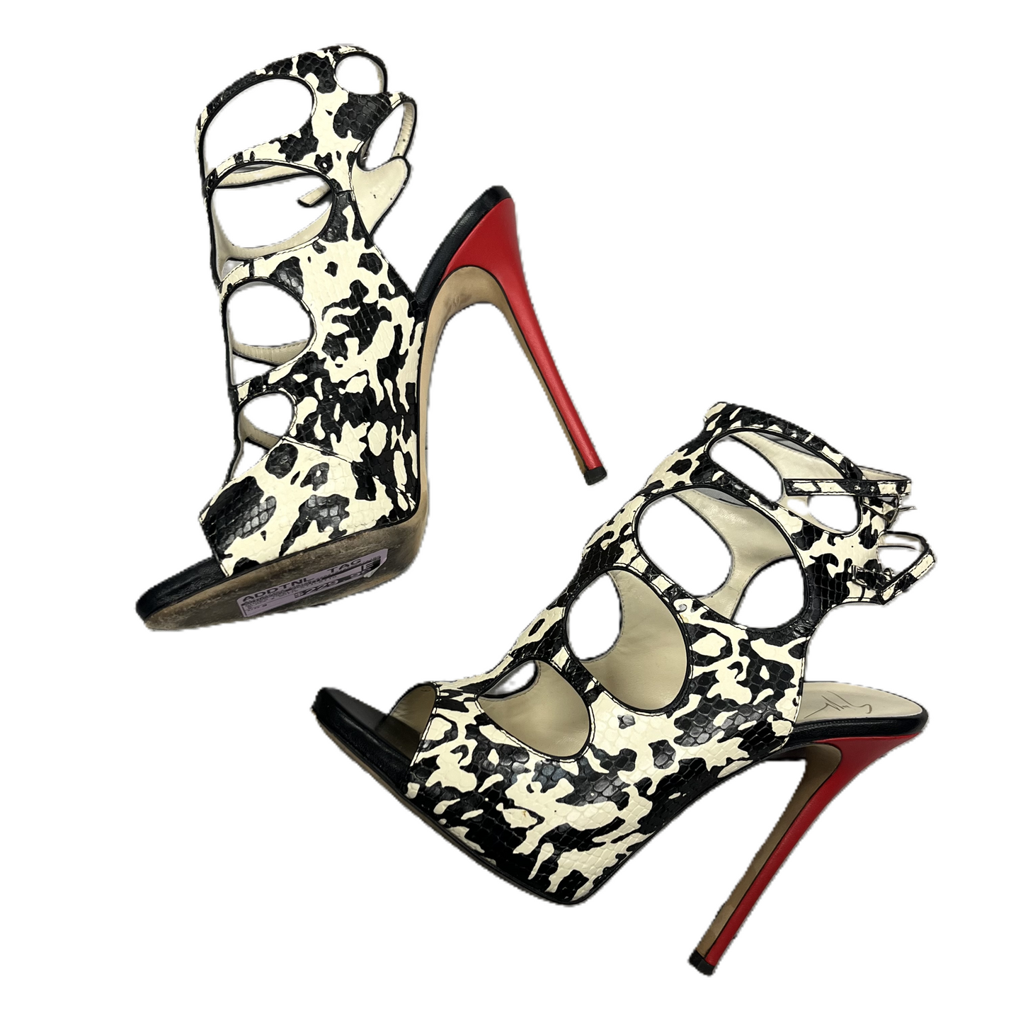 Shoes Designer Stiletto By Giuseppe Zanotti In Black & White, Size: 9