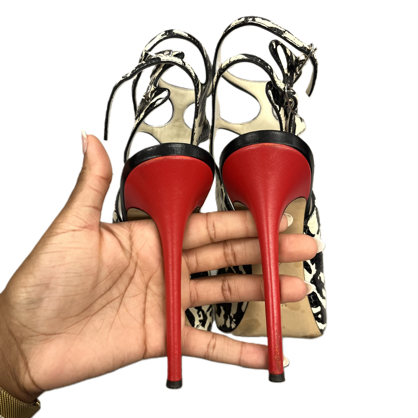 Shoes Designer Stiletto By Giuseppe Zanotti In Black & White, Size: 9