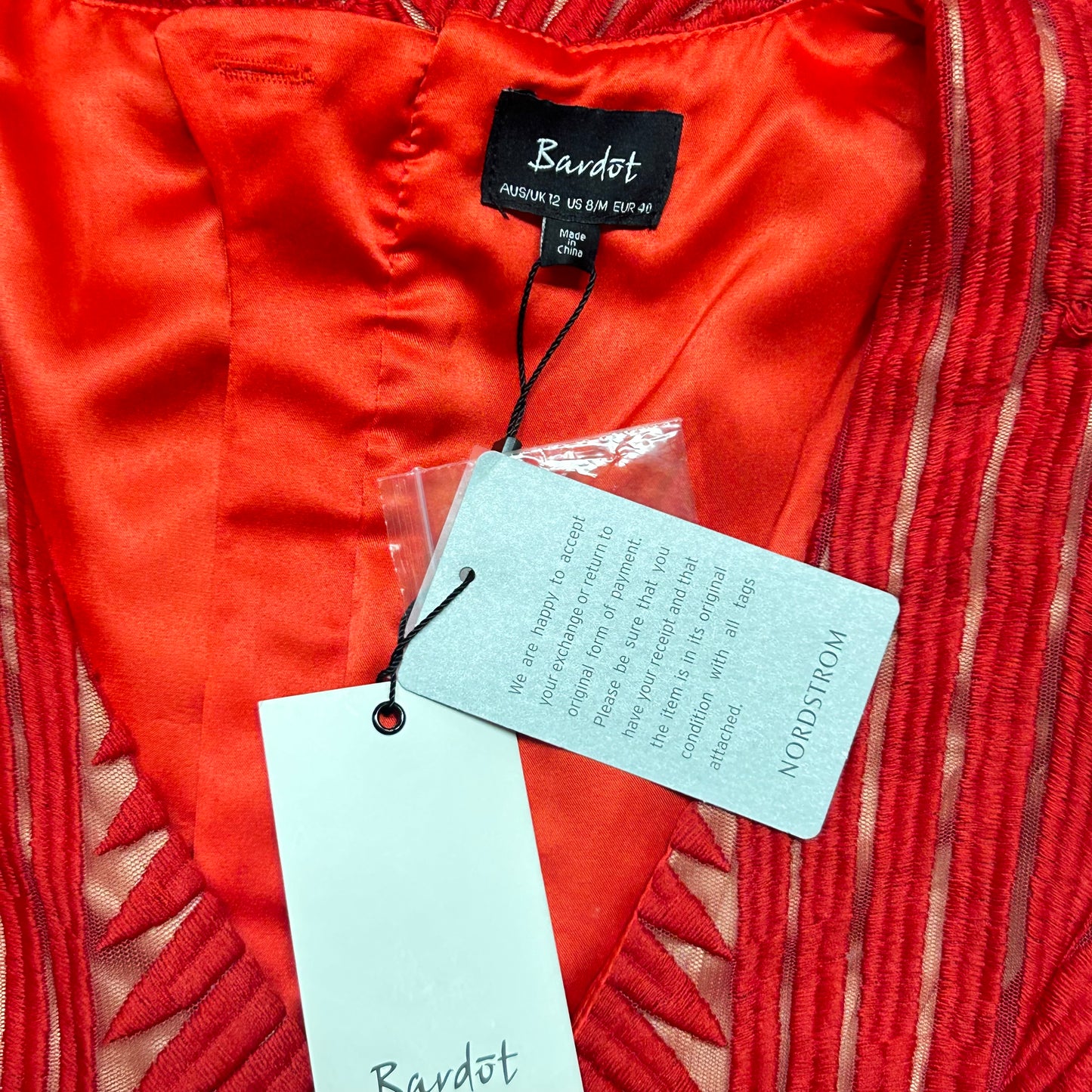 Red Dress Party Short By Bardot, Size: M