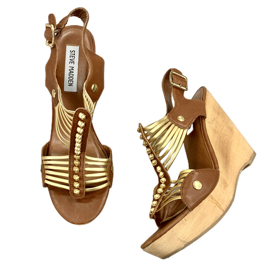 Sandals Heels Wedge By Steve Madden In Brown, Size: 9.5