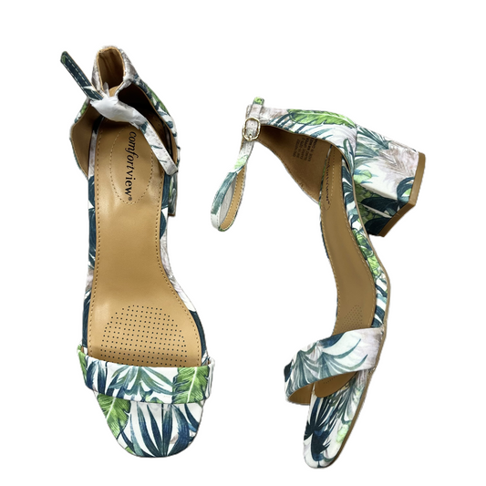 Sandals Heels Block By Comfortview In Green & White, Size: 9