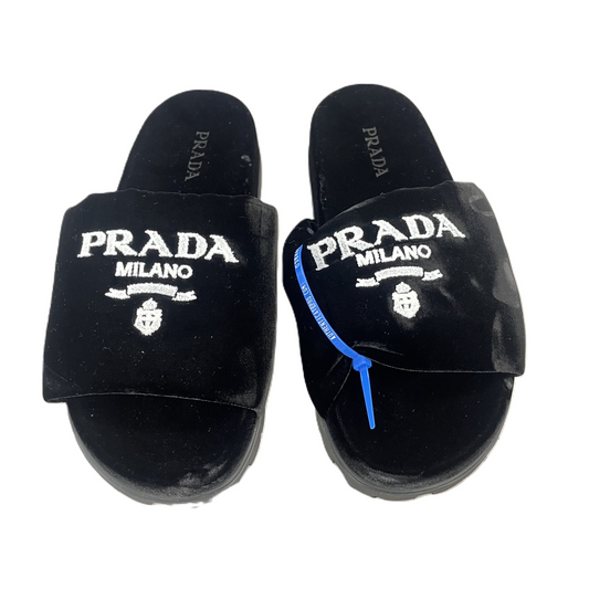 Black Sandals Luxury Designer By Prada, Size: 10.5