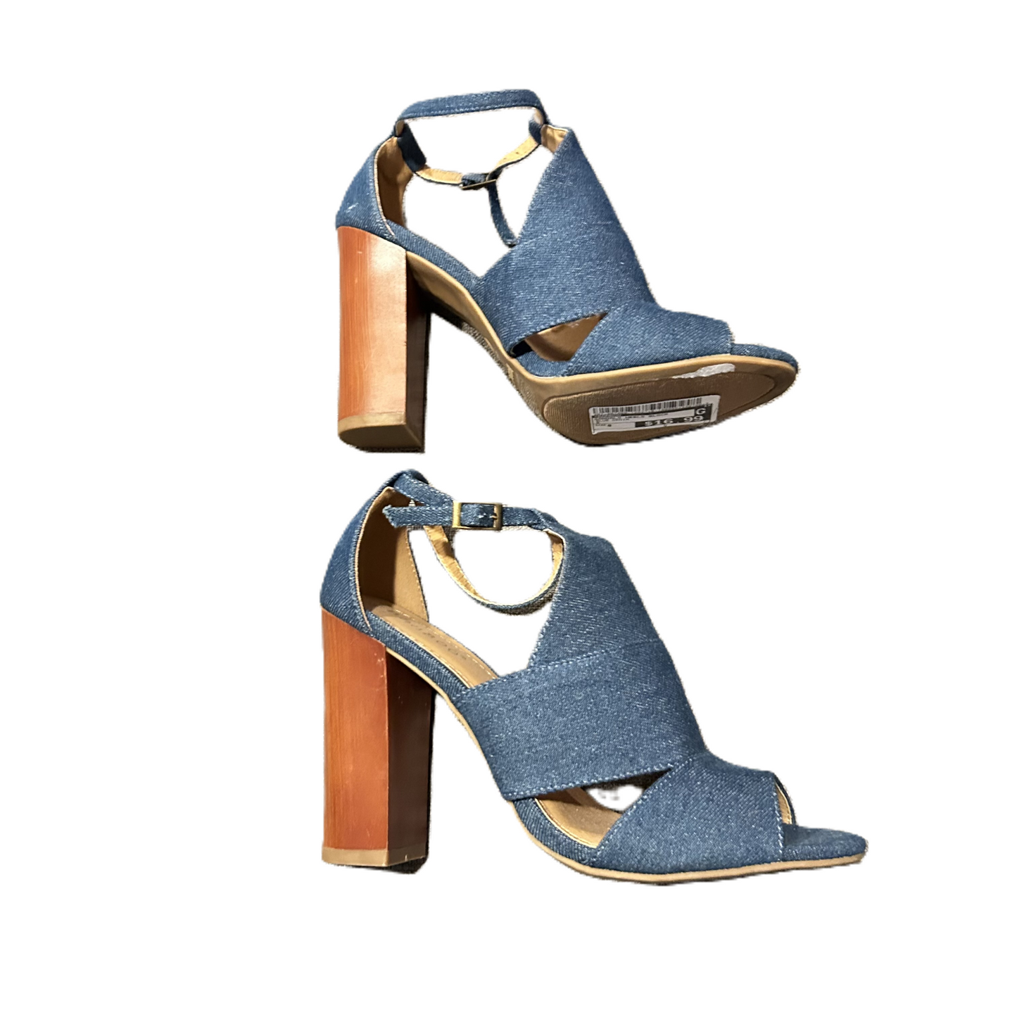 Blue Denim Sandals Heels Block By Bamboo, Size: 8