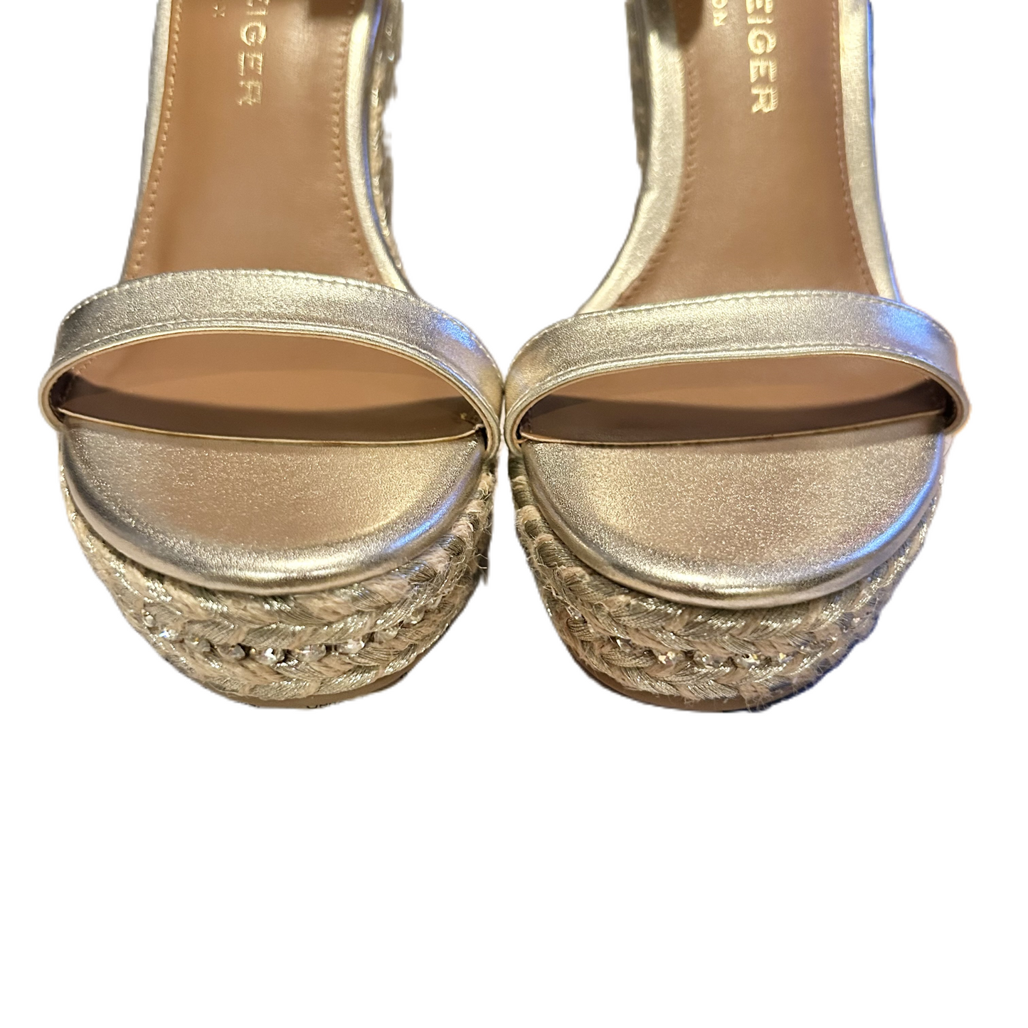 Gold Sandals Designer By Kurt Geiger, Size: 5.5