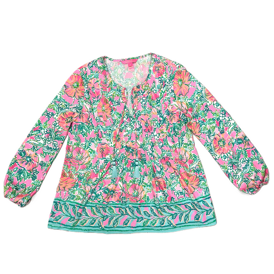 Top Long Sleeve Designer By Lilly Pulitzer In Green & Pink, Size: S