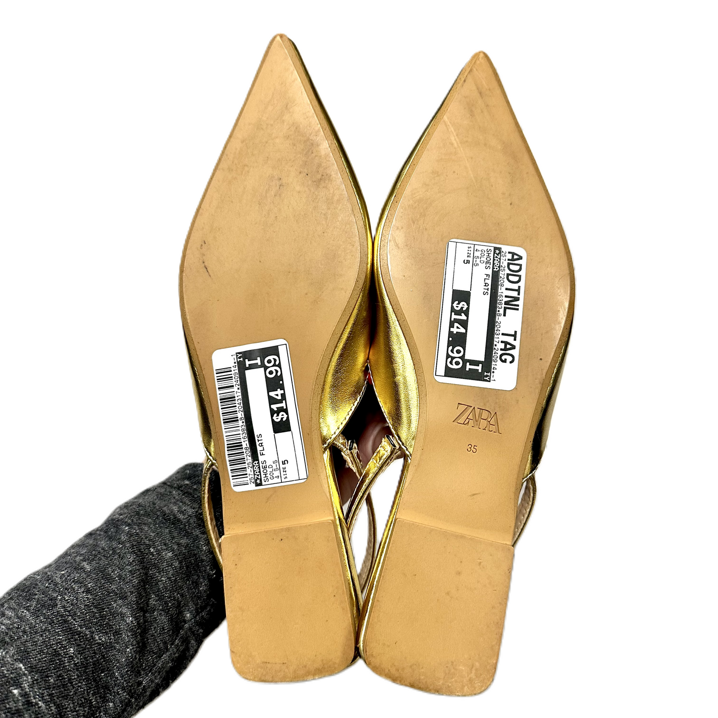 Shoes Flats By Zara In Gold, Size: 5