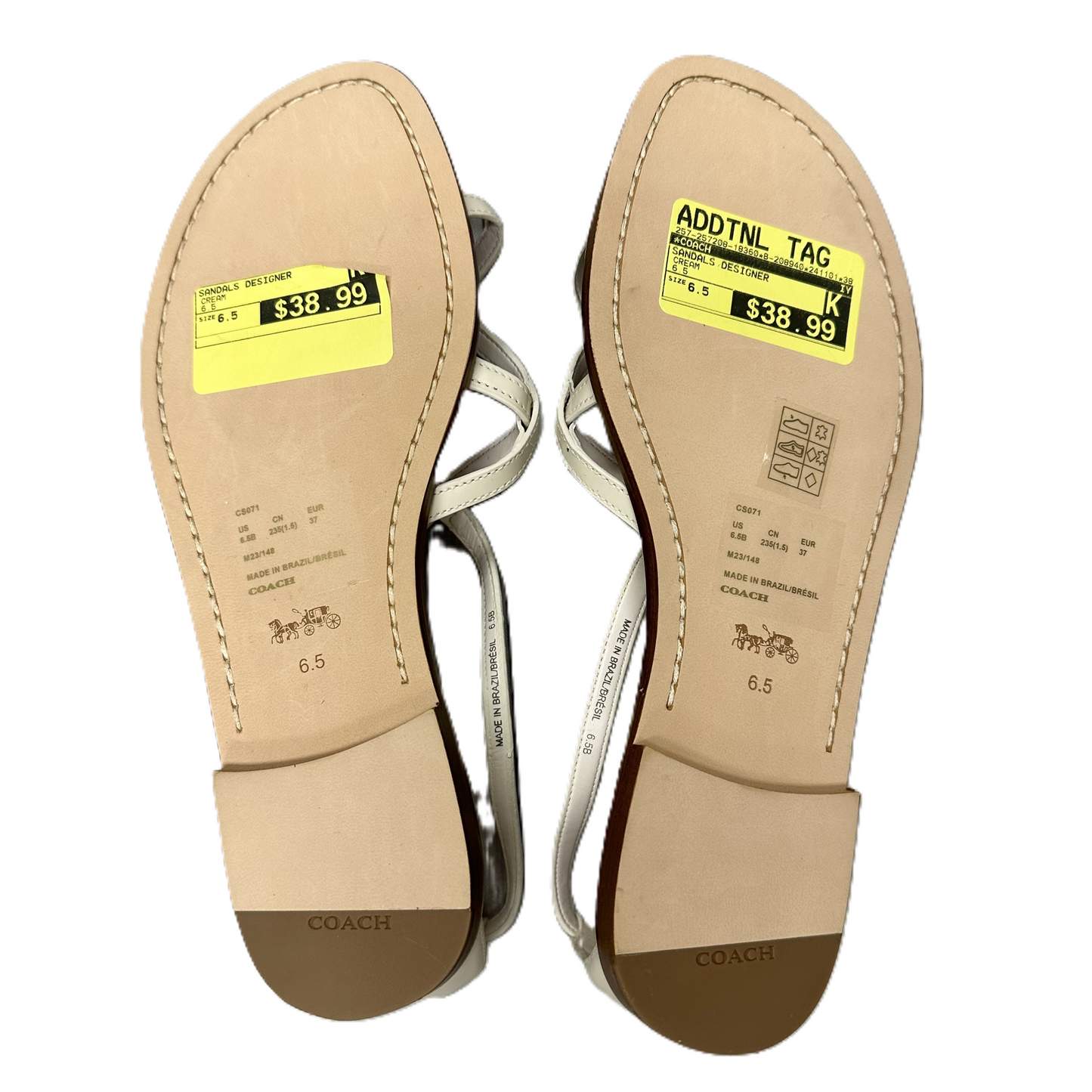 Sandals Designer By Coach In Cream, Size: 6.5