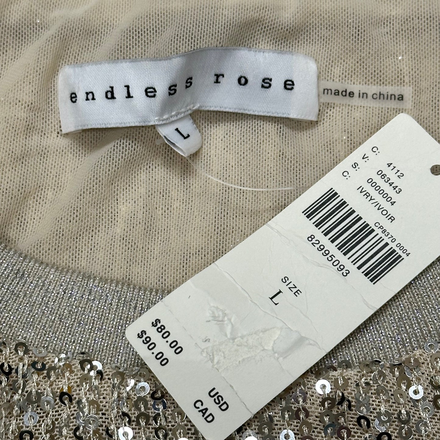 Top Sleeveless By Endless Rose In Silver, Size: L