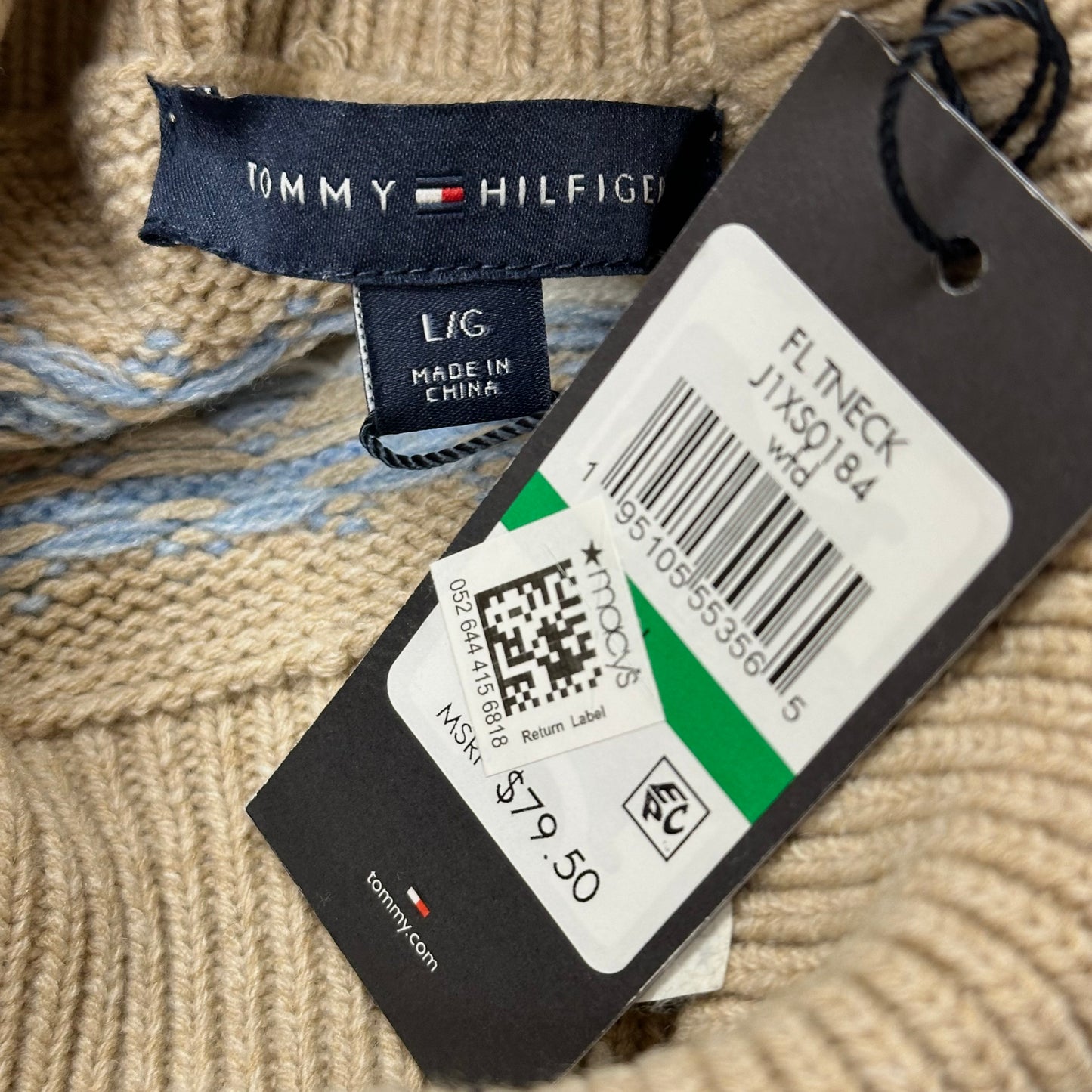 Sweater By Tommy Hilfiger In Blue & Tan, Size: L