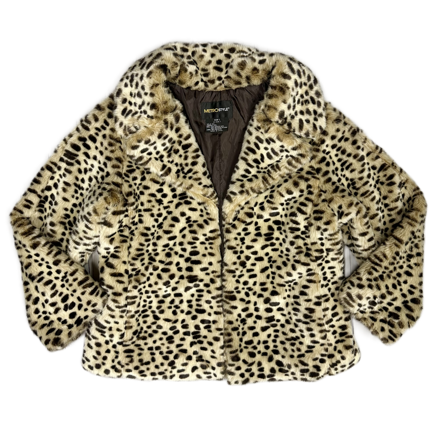 Coat Faux Fur & Sherpa By Metro Style In Leopard Print, Size: L