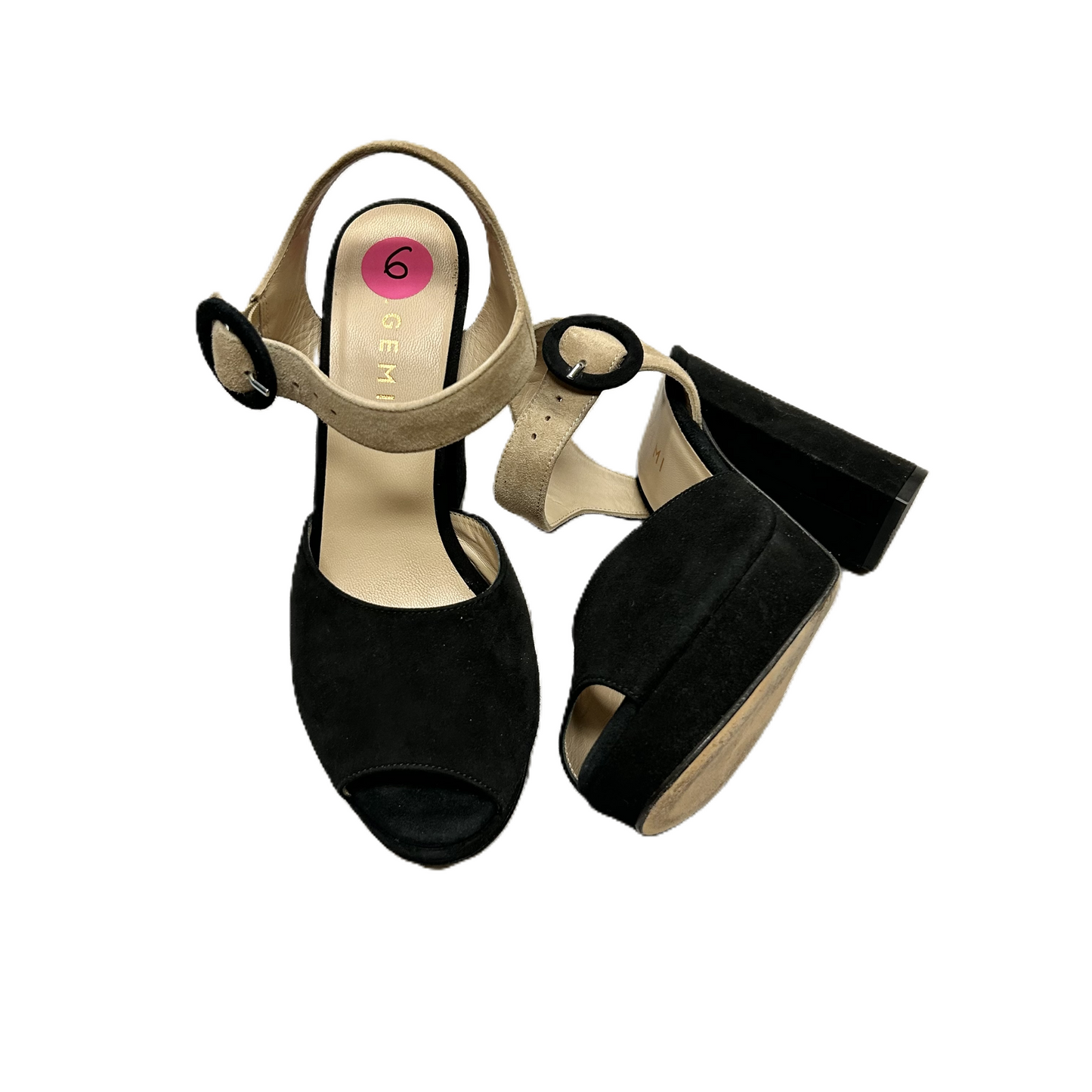 Sandals Heels Block By M Gemi In Black & Cream, Size: 6