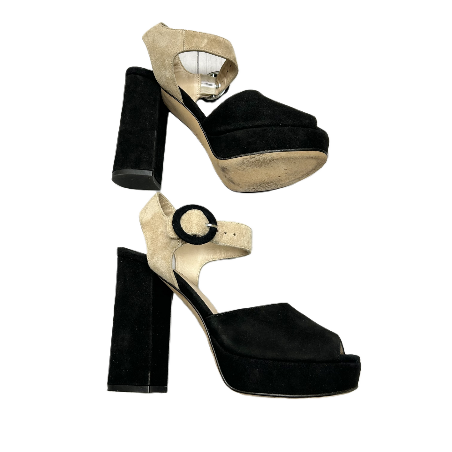 Sandals Heels Block By M Gemi In Black & Cream, Size: 6