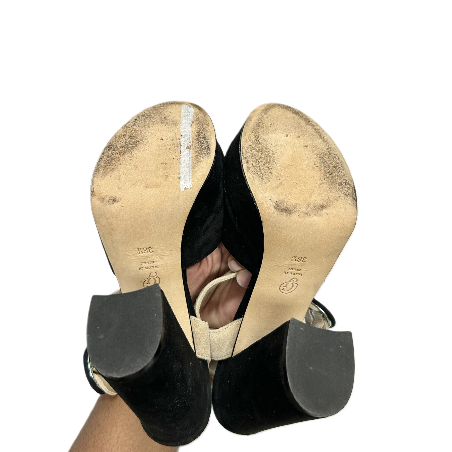 Sandals Heels Block By M Gemi In Black & Cream, Size: 6