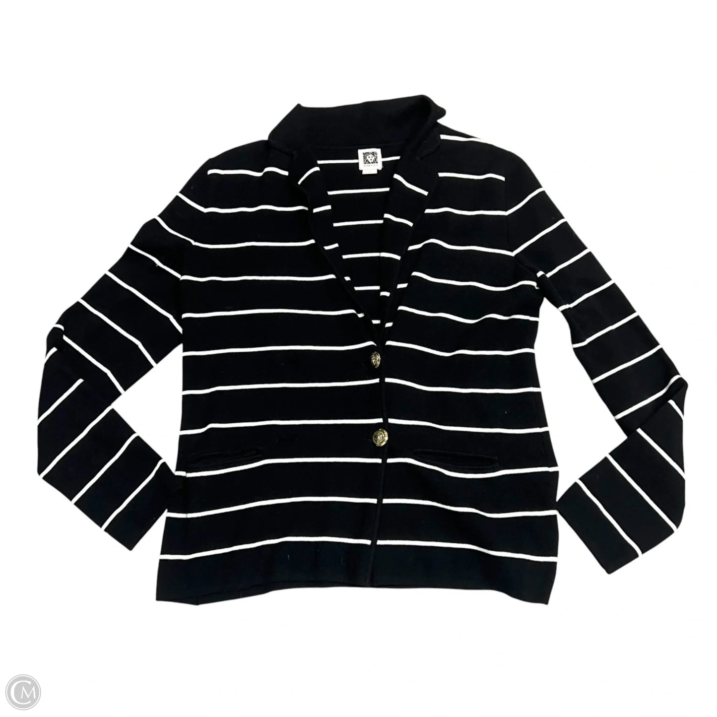 Sweater Cardigan By Anne Klein In Black & White, Size: M