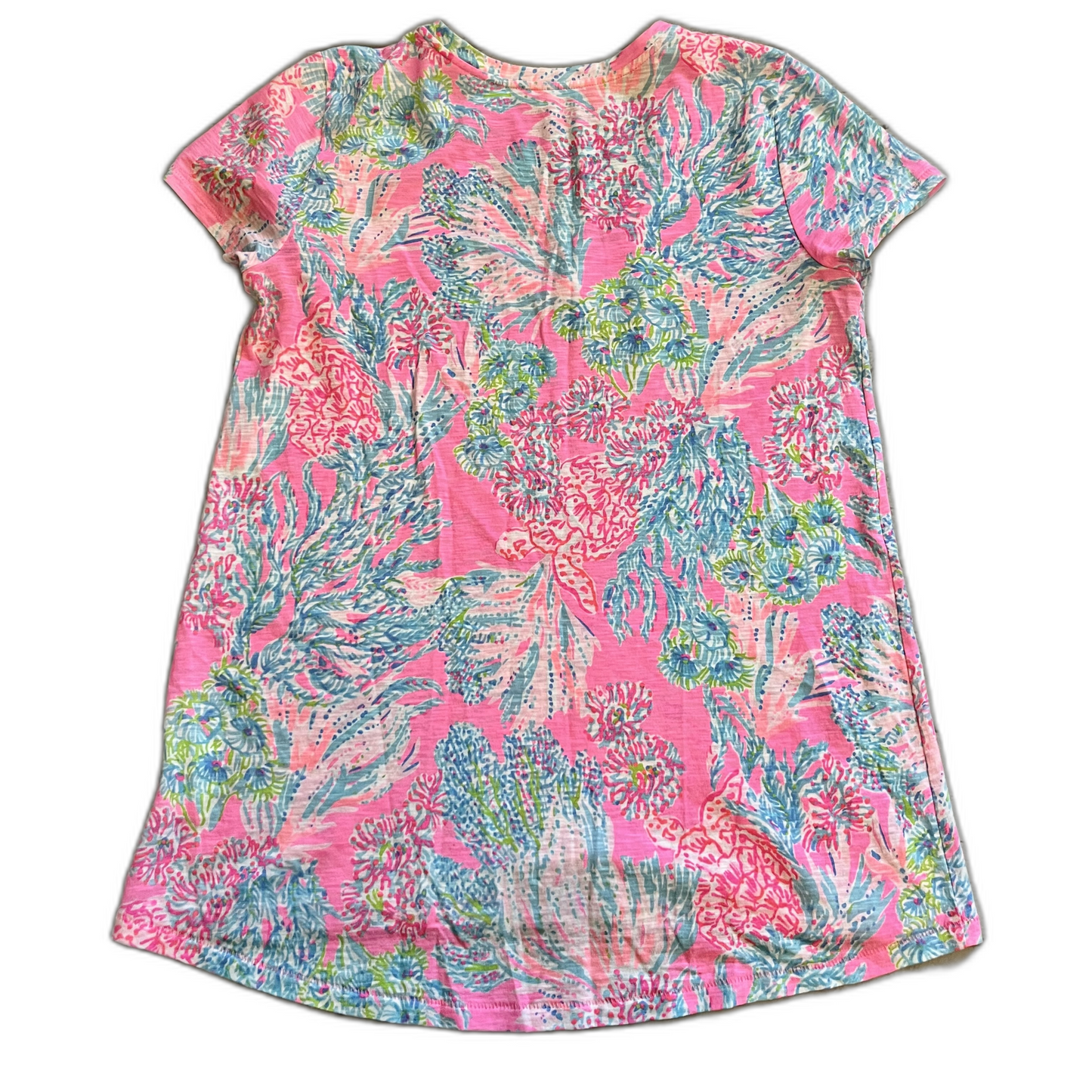 Top Short Sleeve Designer By Lilly Pulitzer In Blue & Pink, Size: Xs