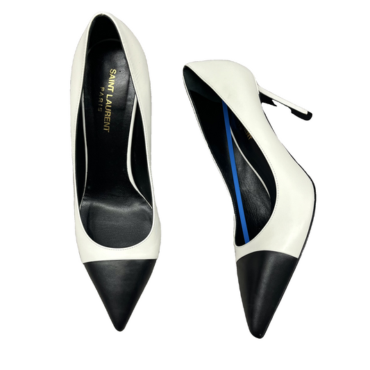 Shoes Luxury Designer By Yves Saint Laurent In Black & White, Size: 8.5