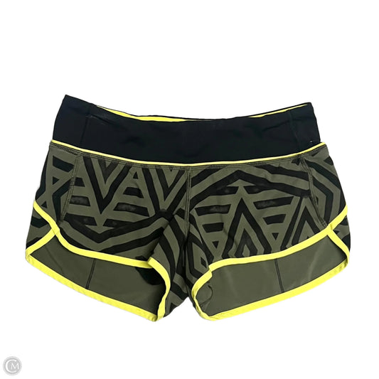 Athletic Shorts By Lululemon In Green & Yellow, Size: 4