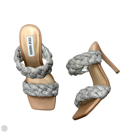 Sandals Heels Stiletto By Steve Madden In Silver & Tan, Size: 7.5
