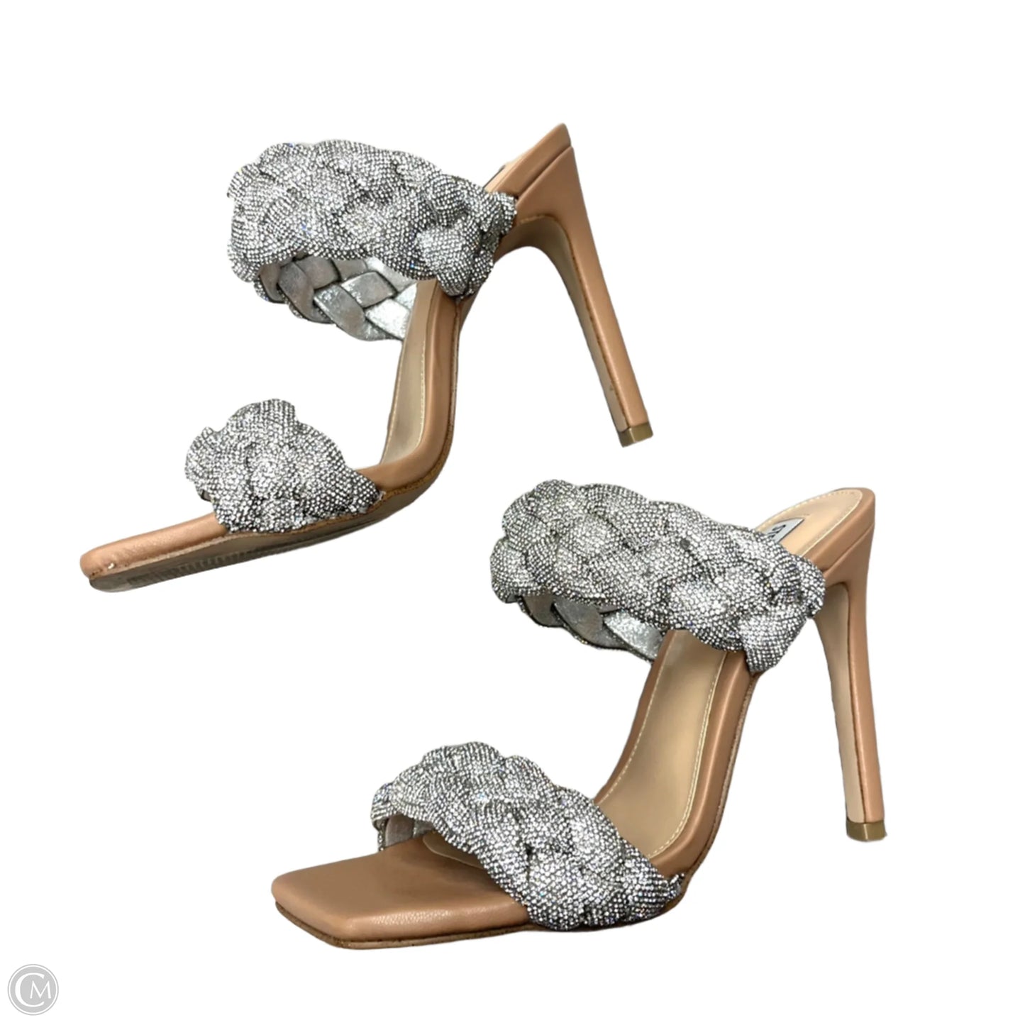 Sandals Heels Stiletto By Steve Madden In Silver & Tan, Size: 7.5