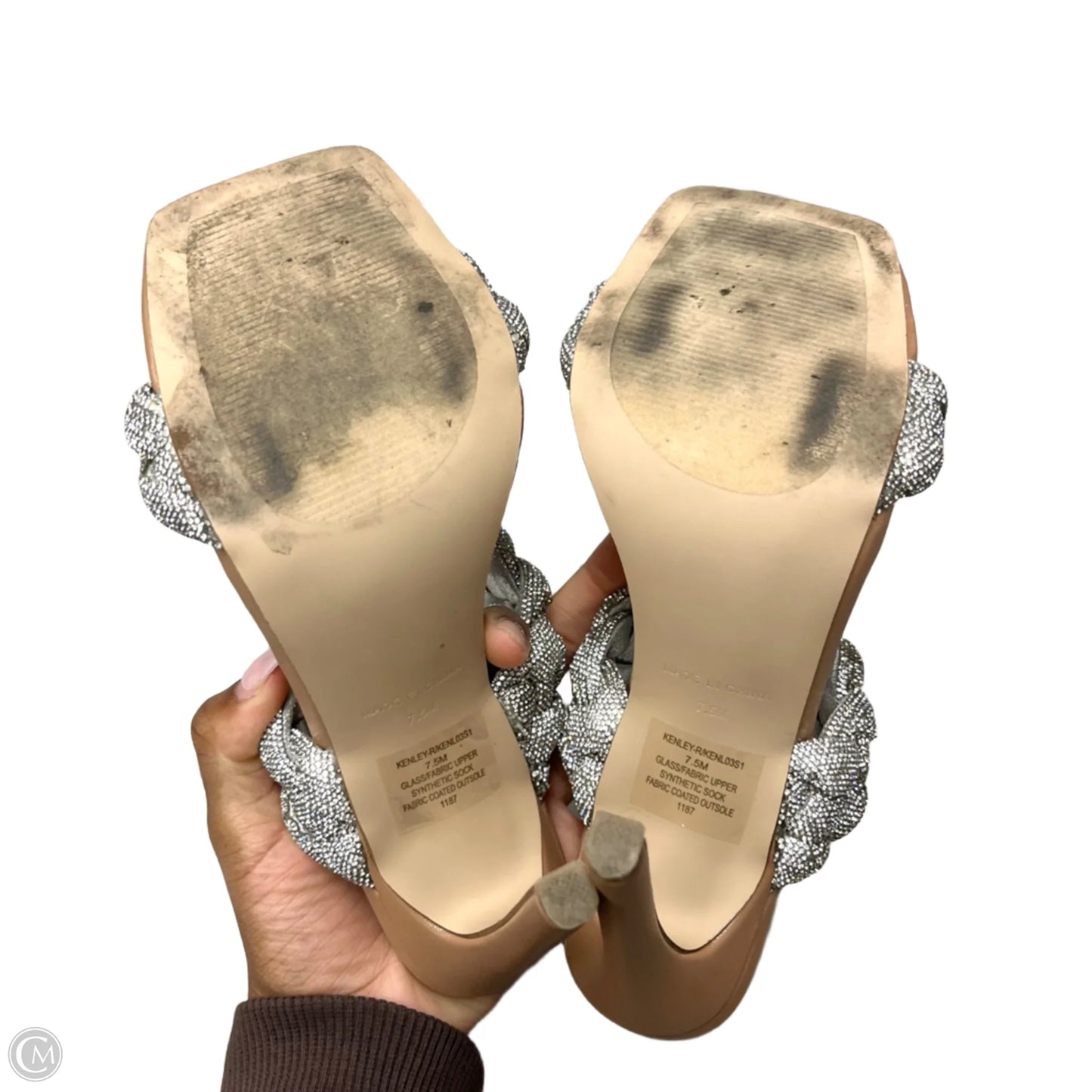 Sandals Heels Stiletto By Steve Madden In Silver & Tan, Size: 7.5