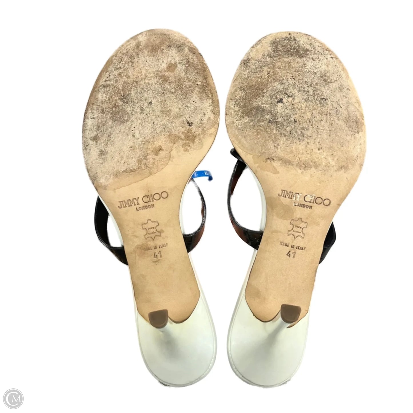Sandals Luxury Designer By Jimmy Choo In Black & White, Size: 10.5