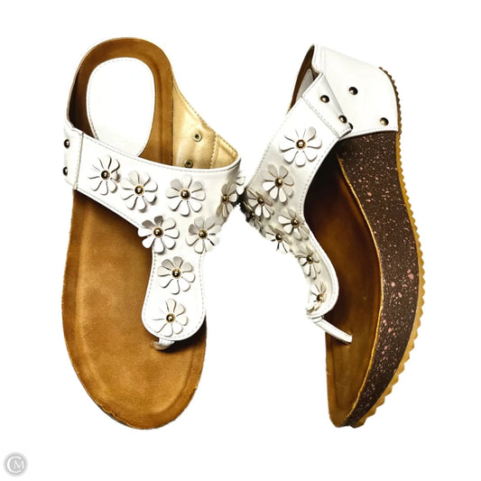 Sandals Heels Wedge In Cream, Size: 12.5