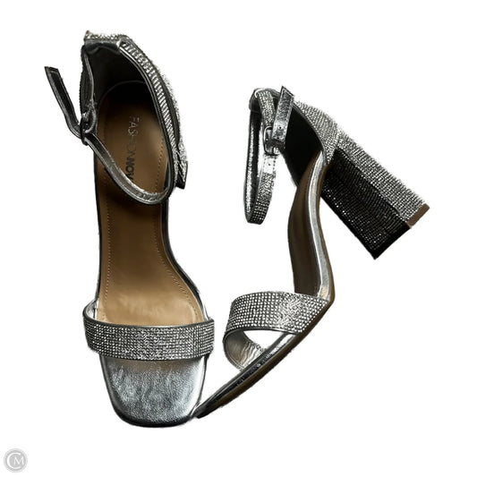 Sandals Heels Block By Fashion Nova In Silver, Size: 10