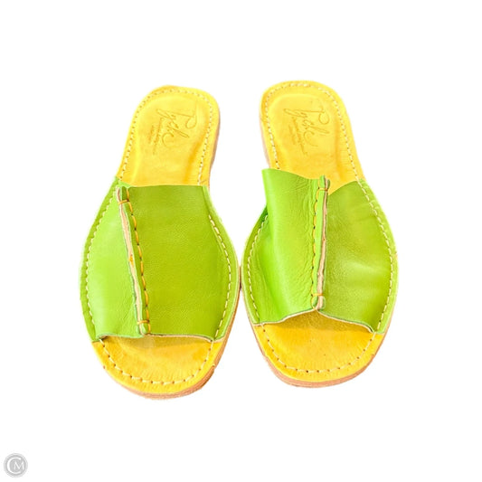 Sandals Flats By Tyche In Green & Yellow, Size: 8