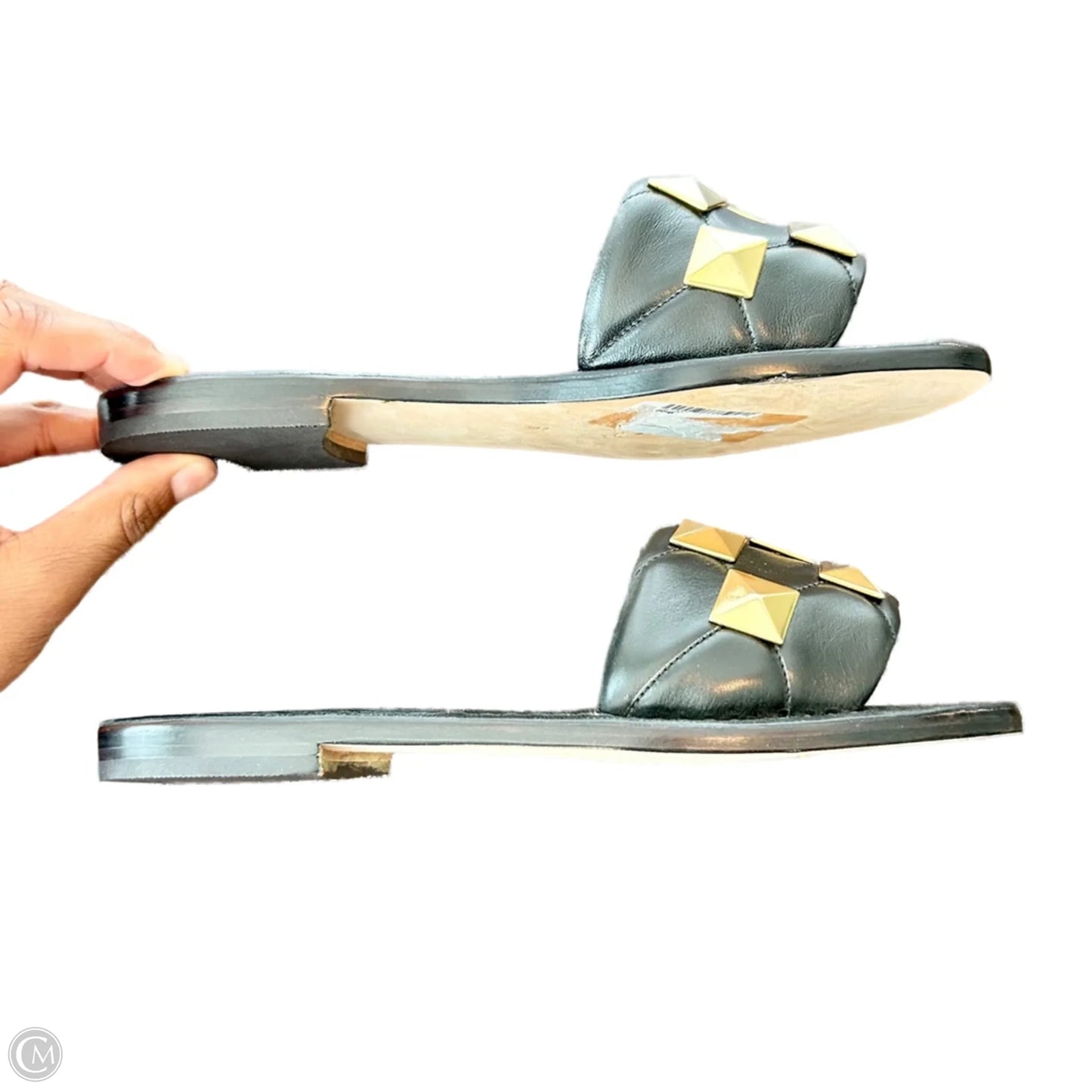 Sandals Flats By Tyche In Black & Gold, Size: 8