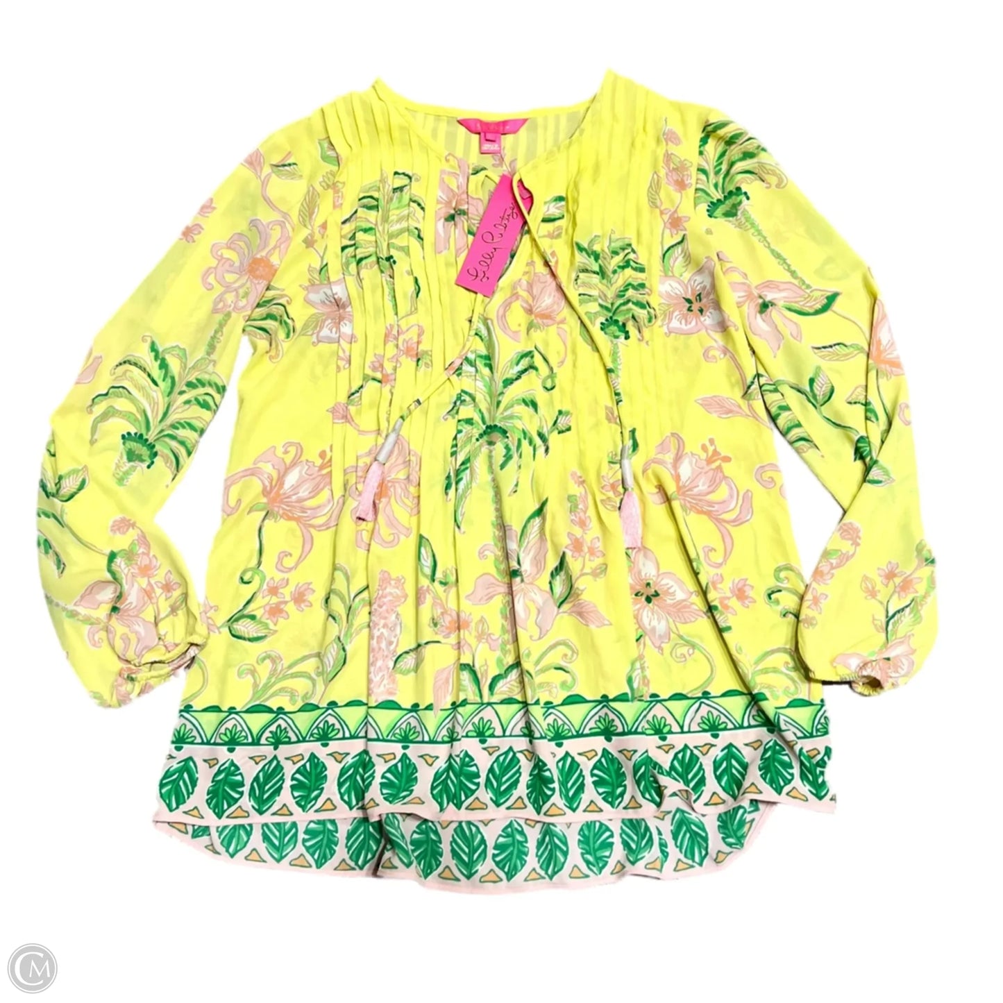 Top Long Sleeve Designer By Lilly Pulitzer In Green & Yellow, Size: Xs