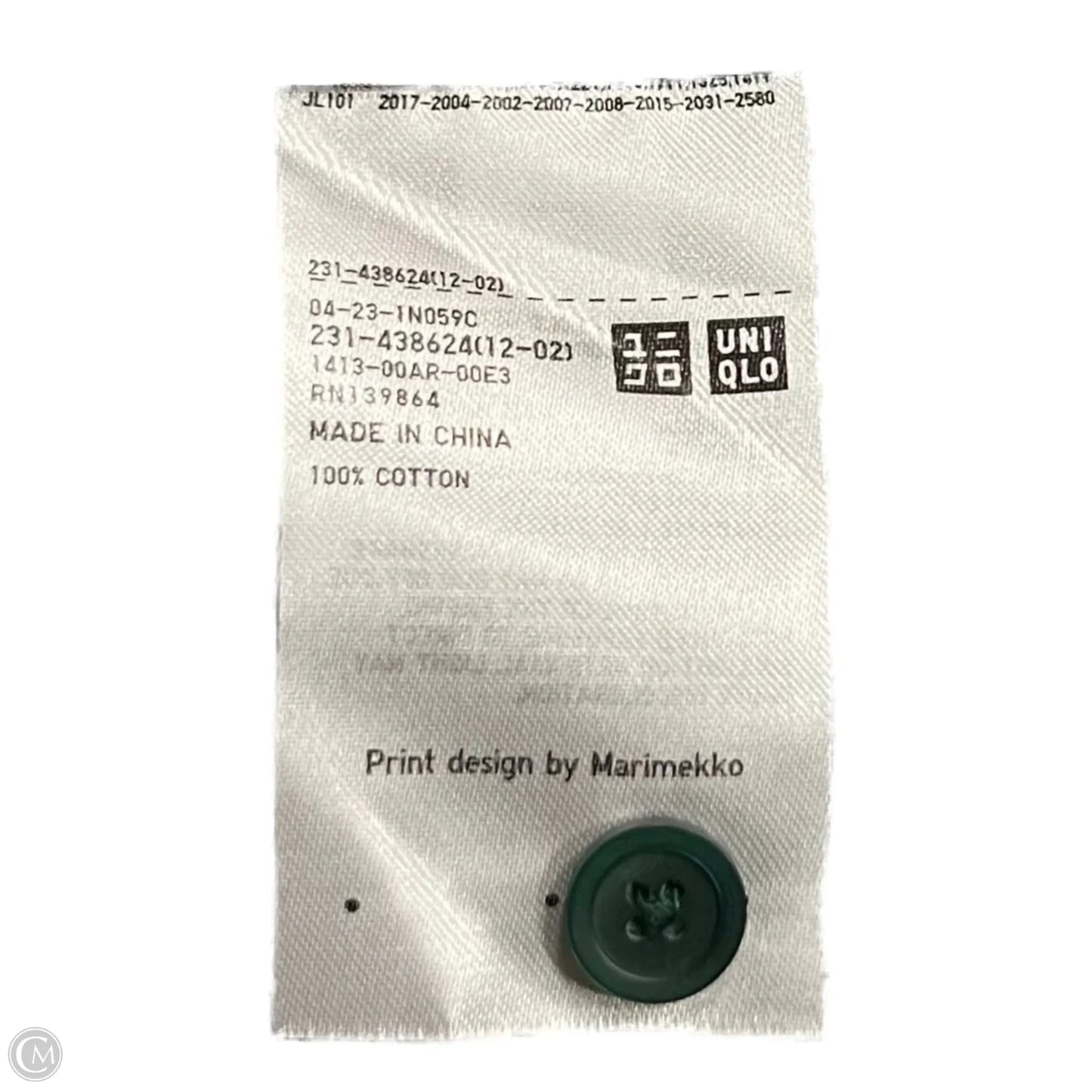 Top Short Sleeve By Marimekko In Green & White, Size: L