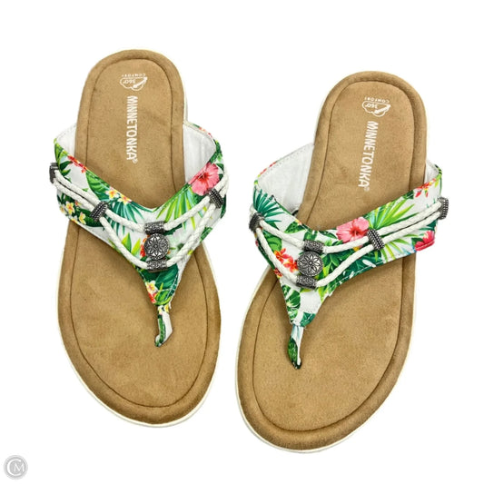 Sandals Flats By Minnetonka In Green & White, Size: 9