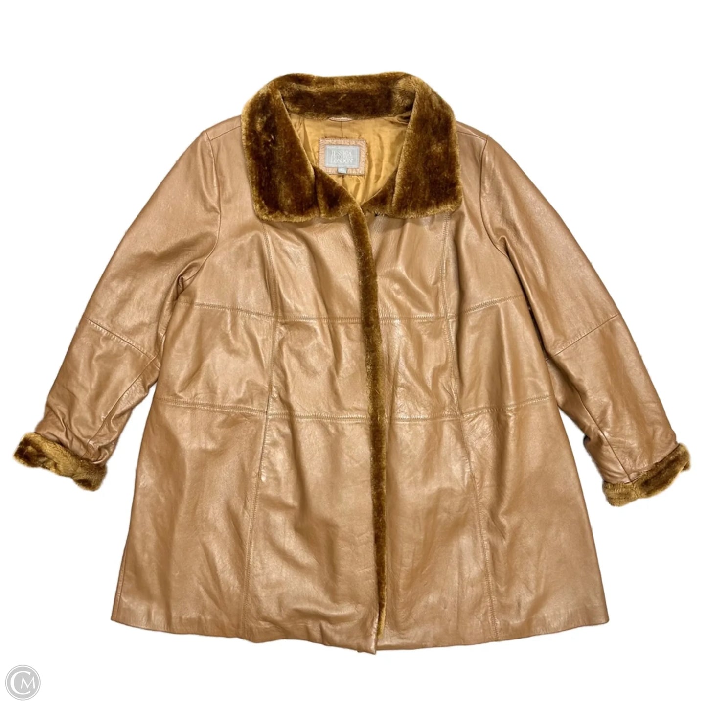 Coat Faux Fur & Sherpa By Jessica London In Brown, Size: 4x
