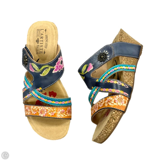 Sandals Heels Platform By Spring Step In Blue & Tan, Size: 9.5