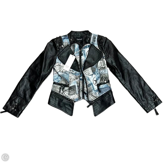 Jacket Moto By Chouyatou In Black & Blue, Size: Xs