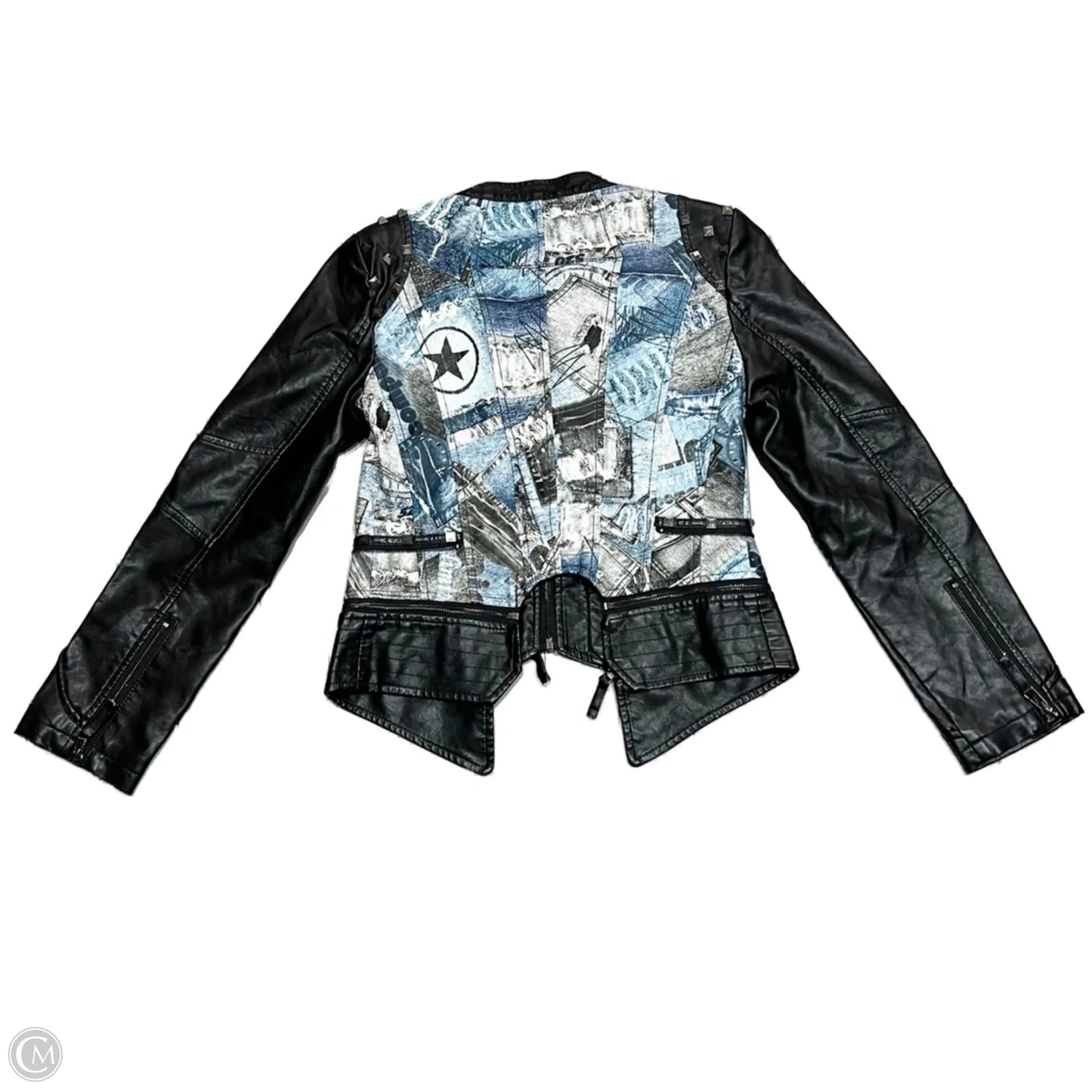 Jacket Moto By Chouyatou In Black & Blue, Size: Xs