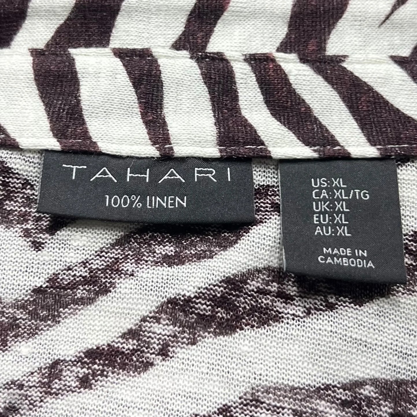 Top Short Sleeve By Tahari In Zebra Print, Size: Xl