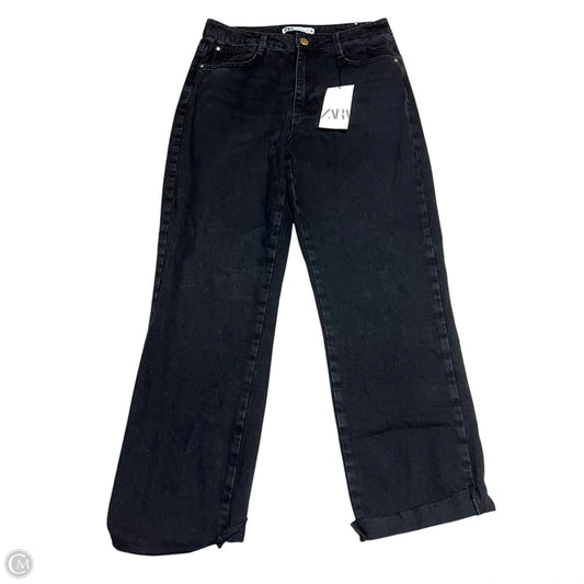Jeans Wide Leg By Zara In Black Denim, Size: 8