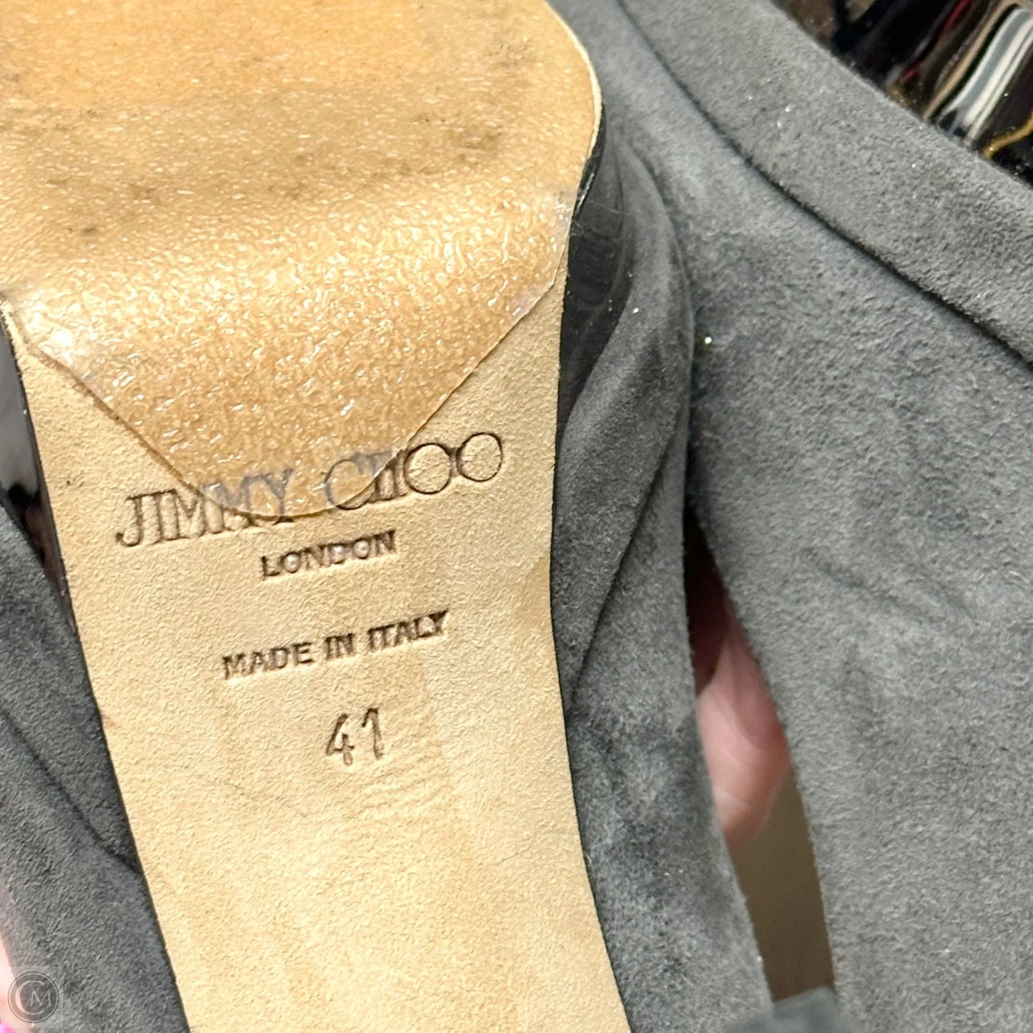 Shoes Luxury Designer By Jimmy Choo In Grey, Size: 10.5