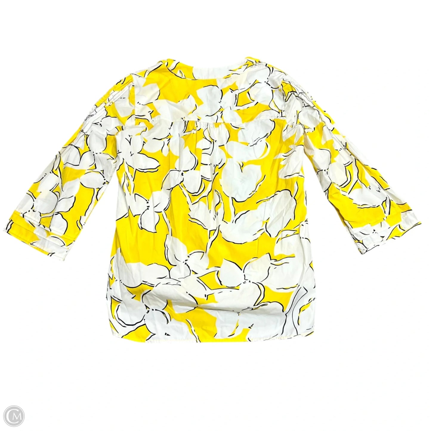 Top 3/4 Sleeve Designer By Diane Von Furstenberg In White & Yellow, Size: S
