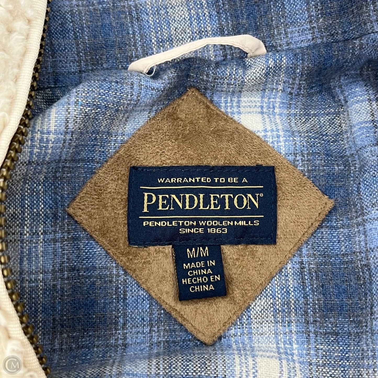 Jacket Faux Fur & Sherpa By Pendleton In Blue & Cream, Size: M