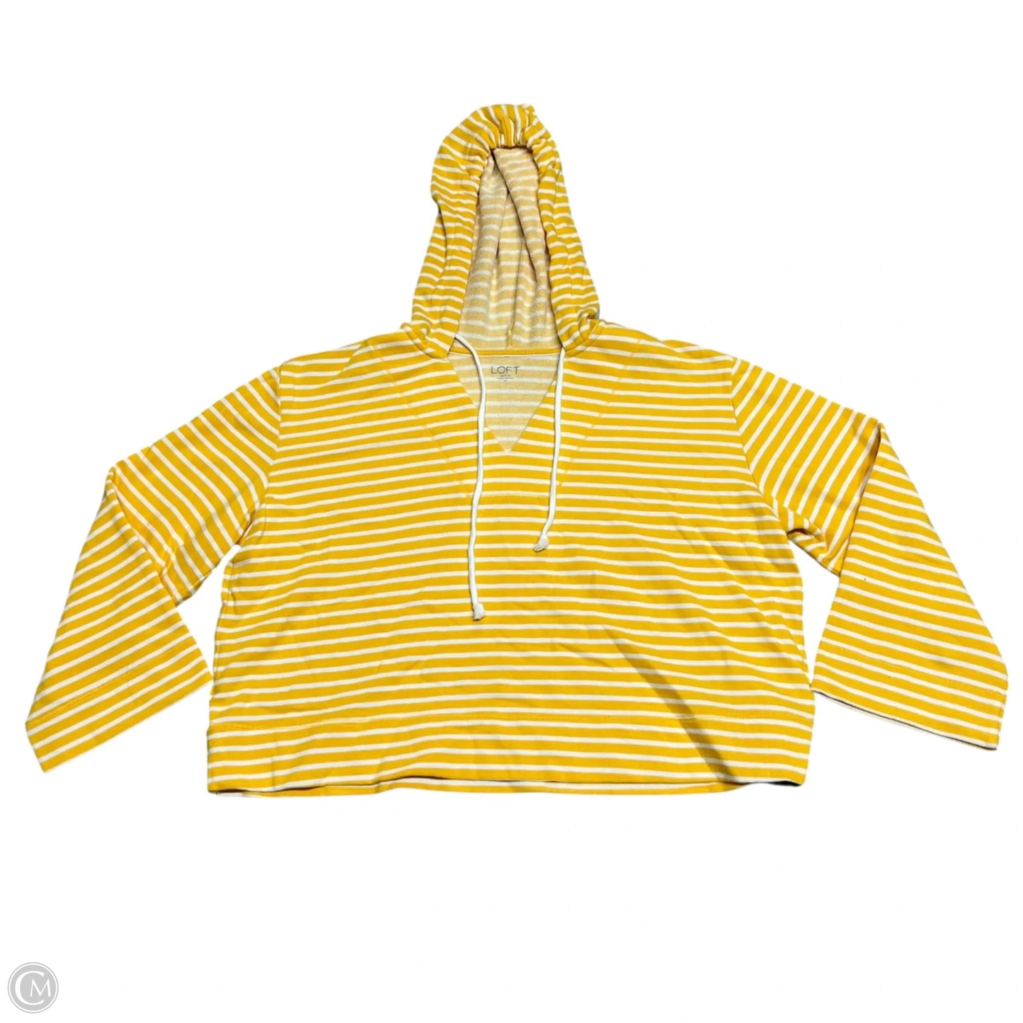 Sweatshirt Hoodie By Loft In White & Yellow, Size: M
