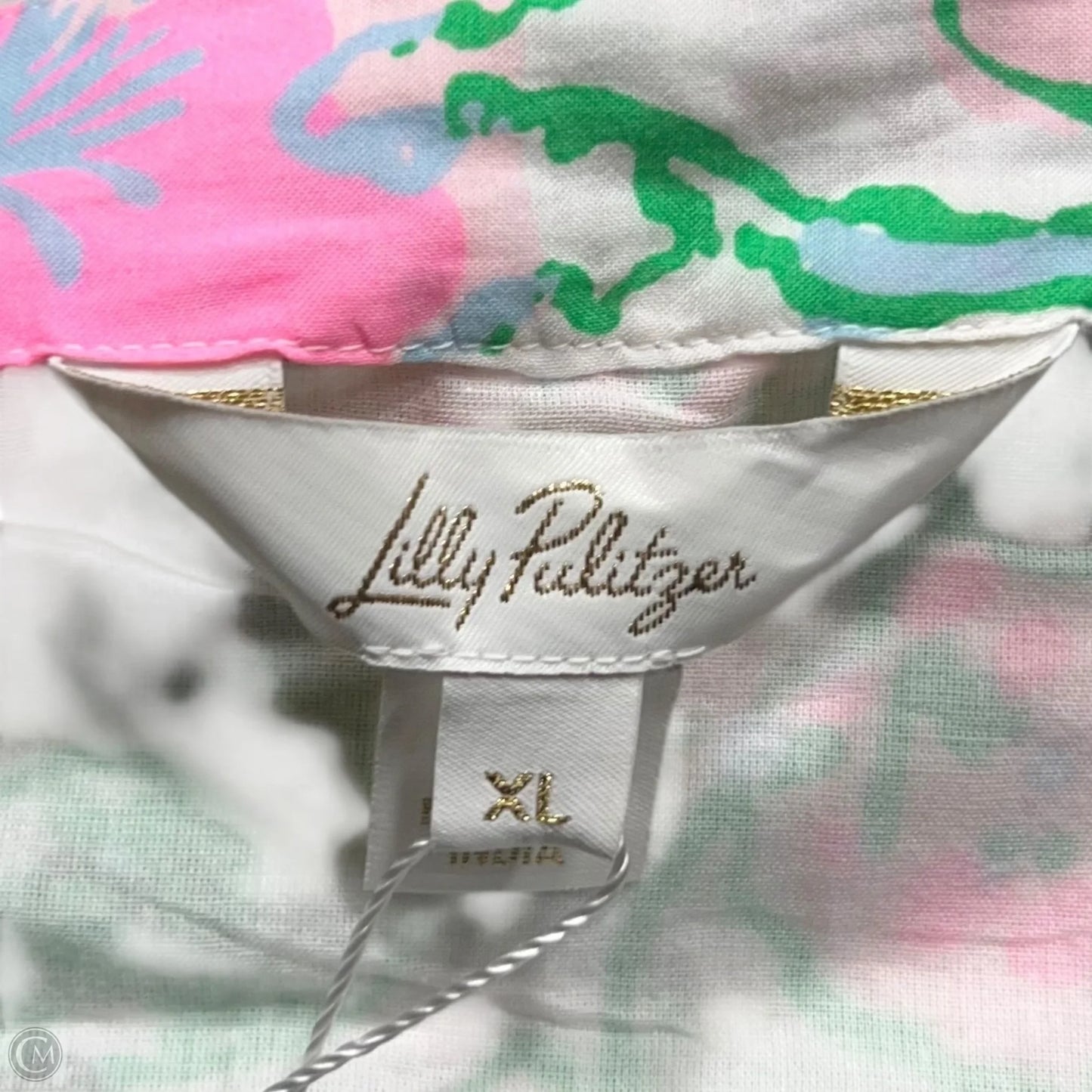 Top Short Sleeve Designer By Lilly Pulitzer In Green & Pink, Size: Xl
