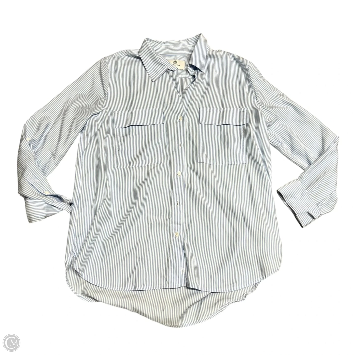 Top Long Sleeve By Babaton In Blue & White, Size: M