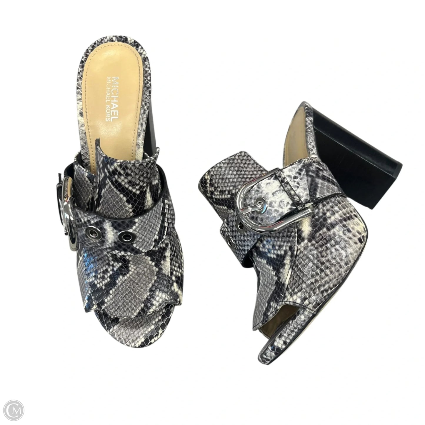 Sandals Heels Block By Michael By Michael Kors In Snakeskin Print, Size: 7.5