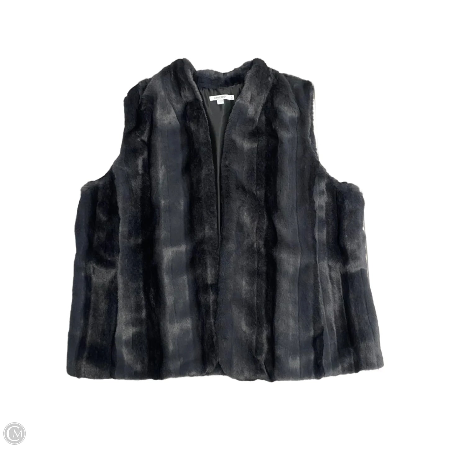 Vest Faux Fur & Sherpa By Chicos In Black & Grey, Size: Xxl