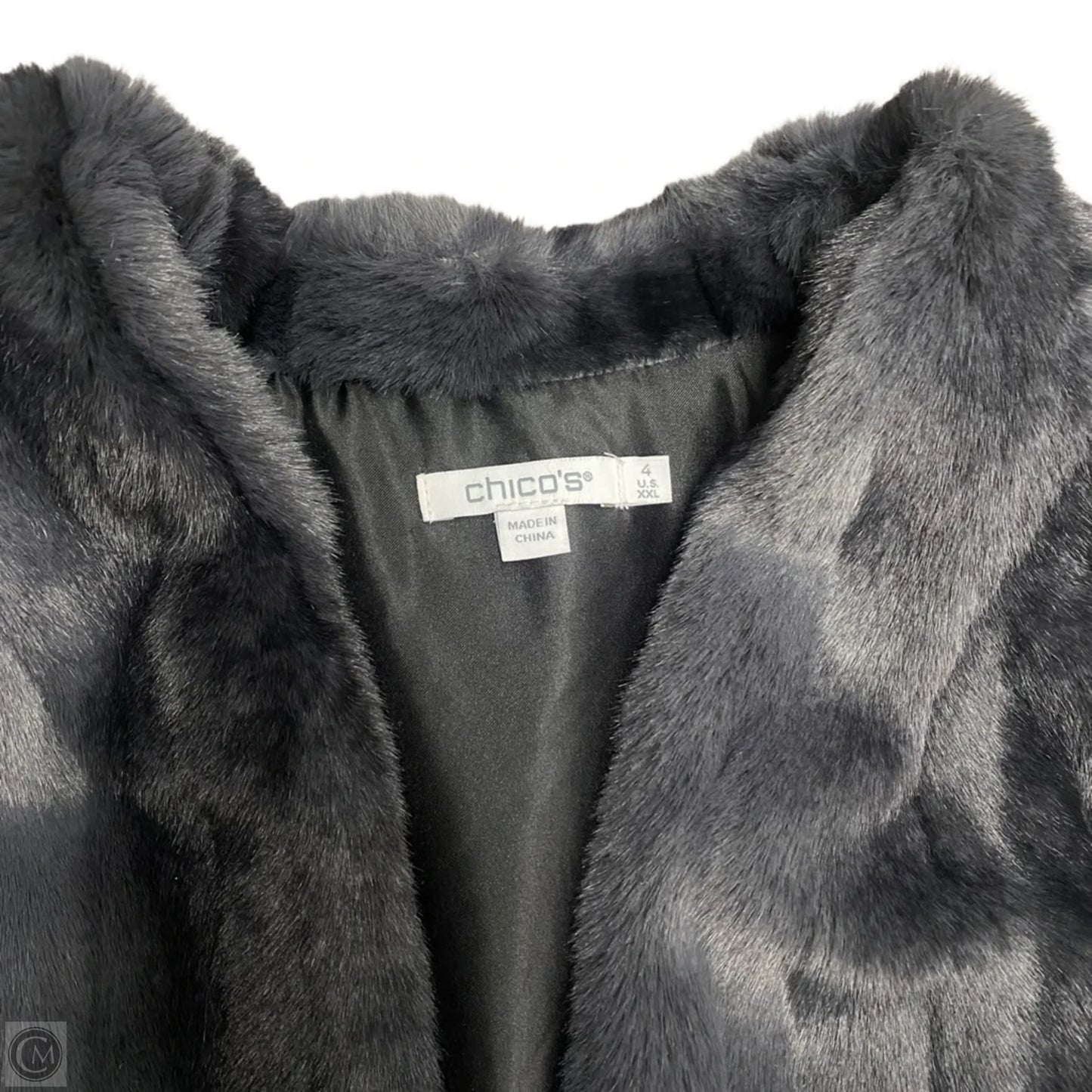 Vest Faux Fur & Sherpa By Chicos In Black & Grey, Size: Xxl