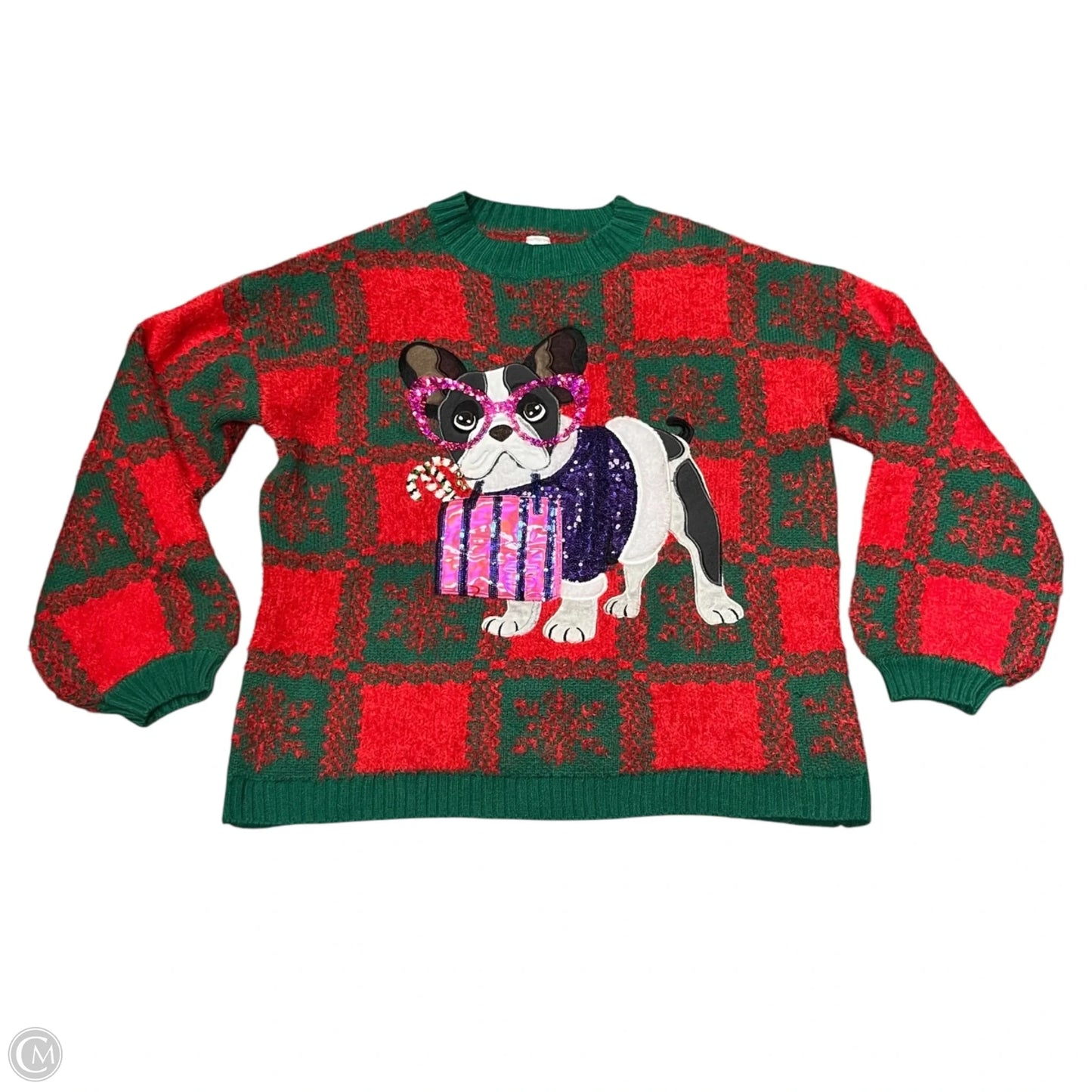 Sweater By Holiday Time In Green & Red, Size: M